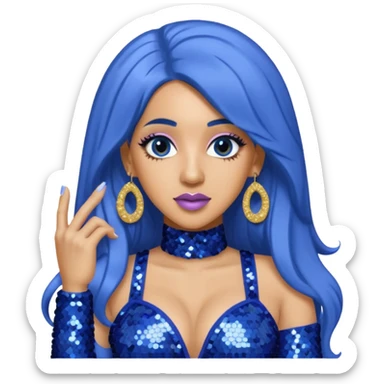 Cardi B with long dark blue hair, light periwinkle sequin outfit sticker