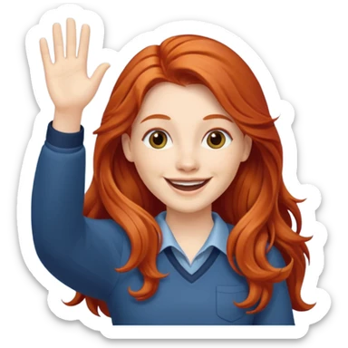 Excited long haired redhead waving sticker