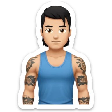 a guy with mullet and tattoos. Black hair. Muscled sticker