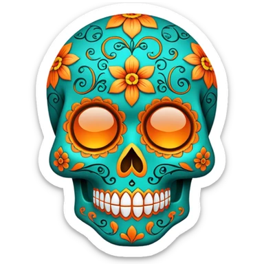 teal and orange sugar skull sticker