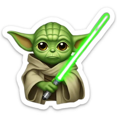 Yoda with a green lightsaber sticker