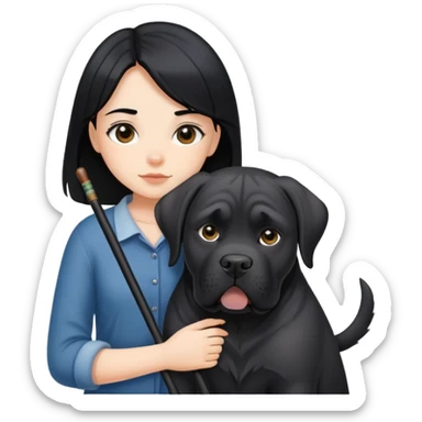 girl with long black hair hugging a black Cane Corso dog sticker