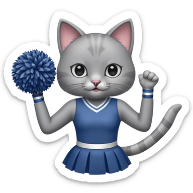 A sleek grey cat cheerleader twirling pom-poms with confident energy. sticker