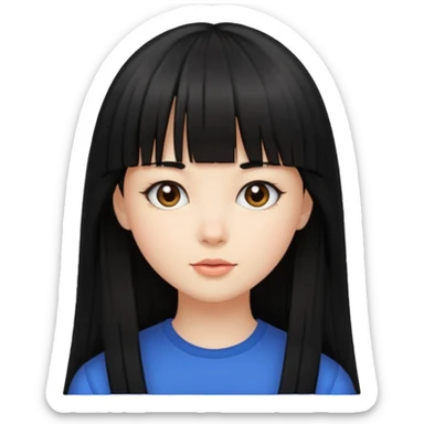 lecture girl with straight bangs fringe long black color hair  sticker