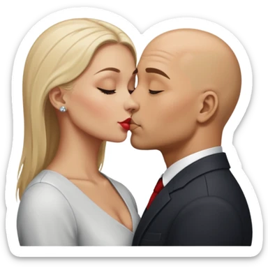 Bald man kissing white dark blonde woman sticker