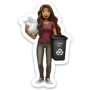 Beautiful burgundy long haired woman taking out the trash sticker
