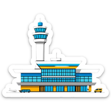 modern airport terminal with control tower sticker