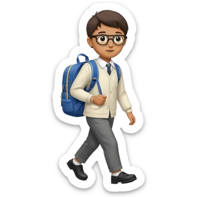 Boy with glasses walking to  in  uniform and backpack, full body sticker