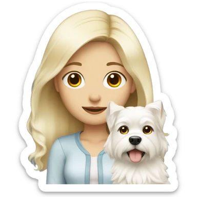 blonde girl with white fluffy dog sticker