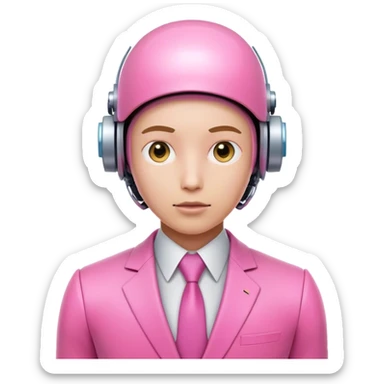 robotic human-looking 3d office worker in intensive pink color suit without gadgets on the head sticker