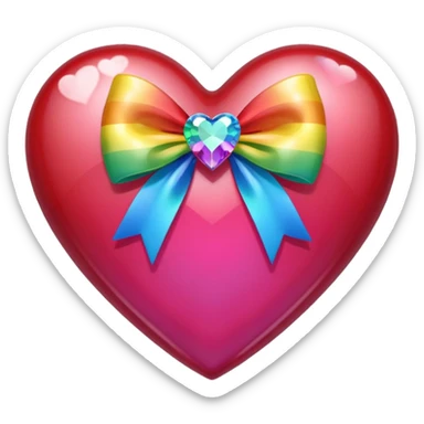 jeweled heart with a rainbow bow and heart pattern on the bow sticker