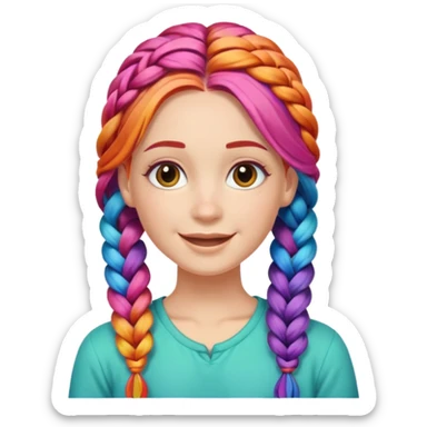 Woman with braided rainbow hair, happy — long braids  sticker