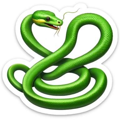 Two symmetrical green snakes tangled at their tails, hissing at each other sticker