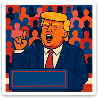 Donald Trump speaking at a rally sticker