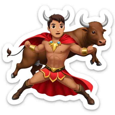 Matador with a red cape facing a charging bull sticker