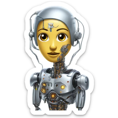 One cyborg performing brain surgery on a robot.  sticker