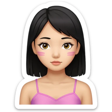 a tan chinese-american 15 year old girl with straight black hair down to her chest. mascara and a little blush. sticker