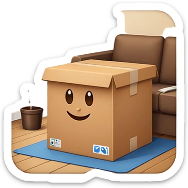 big brown box placed in a cozy living room sticker