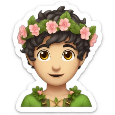 sweet elf boy flower crown dark hair sticker