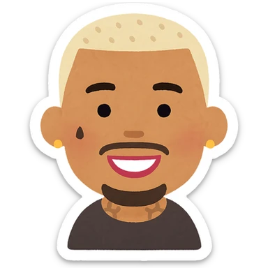Chris Brown's head in Irasutoya style, friendly and cartoonish, simple shapes, soft colors, no background sticker