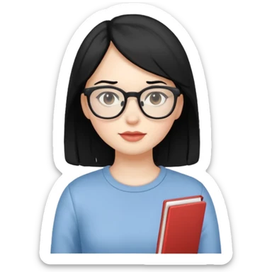 siyah saçlı, beyaz tenli, gözlüklü, basic giyinen bir kiz sticker