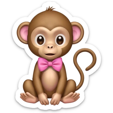Cute brown monkey with a pink bow sitting down sticker