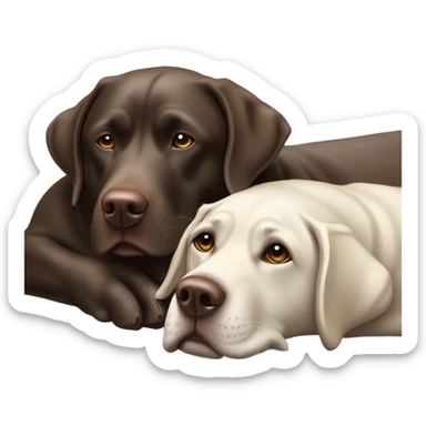 Chocolate Labrador cuddling a silver Labrador  sticker