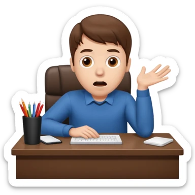 A white man with brown hairs, white skin,   sits at his desk in shock sticker