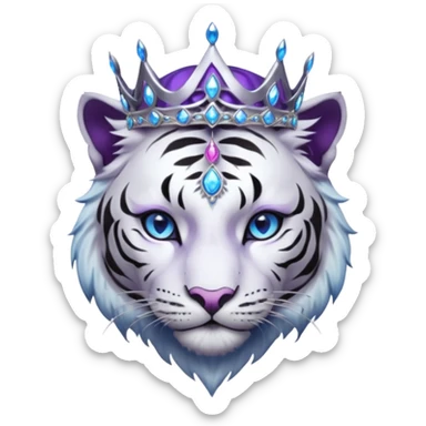 ESO Female white/black tiger khajiit leader of the umbral rose, glowing blue eyes, glowing blue 'third eye' gem; purple gemmed silver crown/tiara sticker