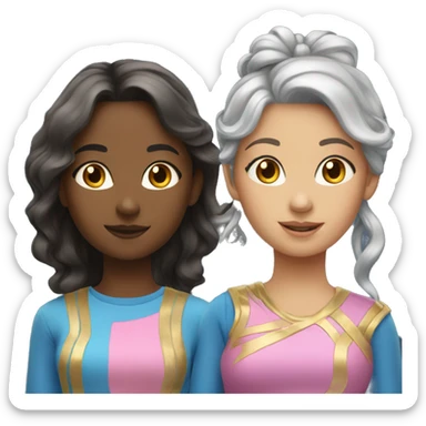 four girls in pink, blue, gold and silver sticker