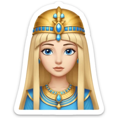 Cleopatra vestita da faraone con il cappello da faraone ma con gli occhi azzurri e i capelli lunghi biondi non troppo chiari con il cappello da faraone dorato senza frangia capelli lunghi  sticker