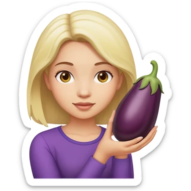 a girl holding a eggplant  sticker