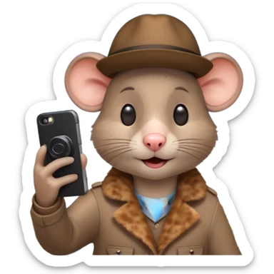 Rat tourist taking selfie in front of Eiffel Tower sticker