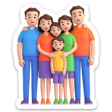 cheerful family of four hugging sticker