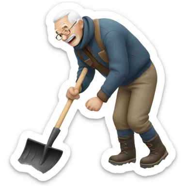 Old man falling shoveling snow  sticker