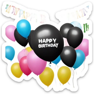 Black happy birthday baloons sticker