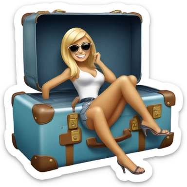 Paris Hilton riding a suitcase sticker