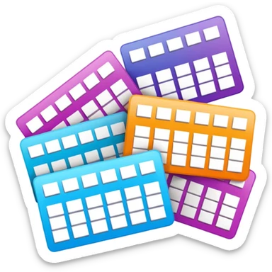 Create blank lottery coupons fanned out, clean and colorful, with different header colors and simple grid sections. No numbers, no text sticker