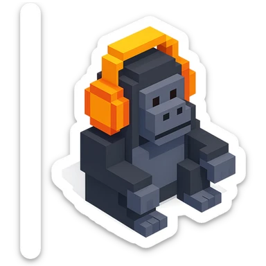 voxel style gorilla sitting and listening to music with headphones, isometric view sticker