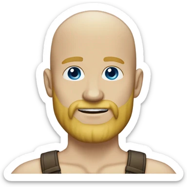 man without hair, very long blonde full beard, blue eye sticker