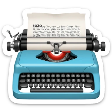 Typewriter typing on paper that says bozo sticker