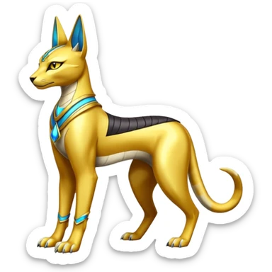 Modern futuristic shiny colorful Bastet-Anubis-Lombax-Zeraora-Renamon-fusion (full body) sticker