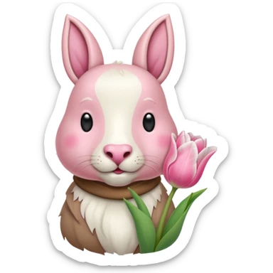 Un 🐑 lindo teniendo un tulipán rosa sticker