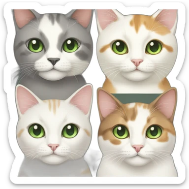 cream cat with grey green eyes and calico cat with green eyes sticker