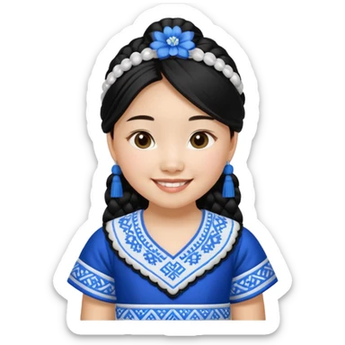 Make a hmong girl emoji in a blue, white, and black Hmong inspired dress sticker