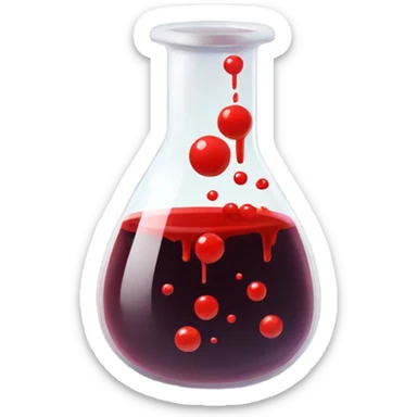 A chemical flask with blood inside and bubbles sticker