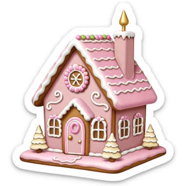 light pink and gold and white gingerbread house sticker
