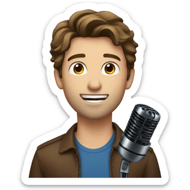 handsome guy with brown hair and blue eyes singing into the microphone sticker