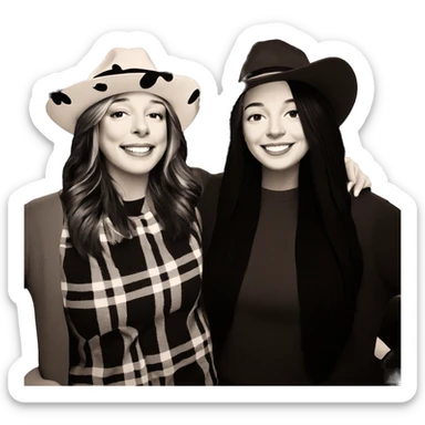 smiling girls in monochrome hats sticker