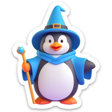 A penguin dressed as a wizard sticker